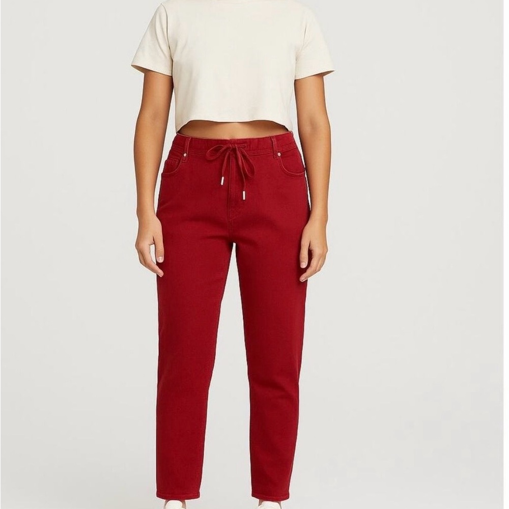 Judy Blue Red Dyed Drawstring Skinny Stretch Waist Jeans Women’s Size 15/32 (XL)